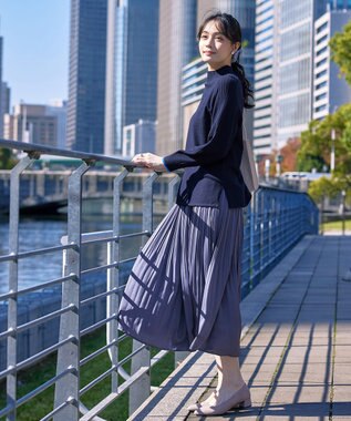 Tiaclasse 【洗える】配色ハイネックニットトップス ネイビー