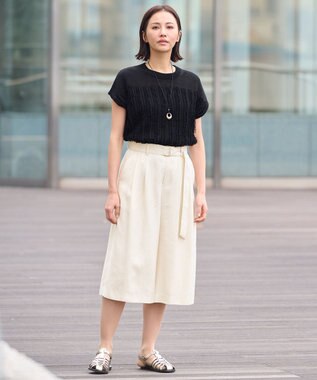 自由区 【XSサイズ～】リネンフリンジディテールフレンチスリーブ ニット ブラック系