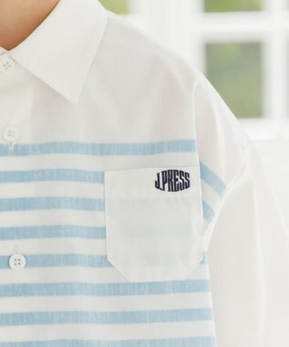 J.PRESS KIDS 【110-130cm】TCブロード パネルボーダープリント シャツ アイボリー系