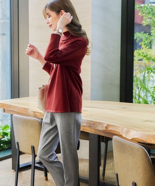 Tiaclasse L 【洗える】配色ハイネックニットトップス レッド
