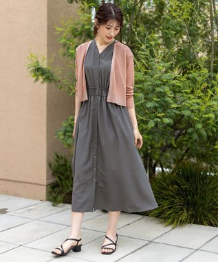 ANY SIS 【洗える】フロントボタンギャザー ワンピース スレート