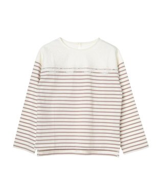 earth music&ecology レースボーダーカットソープルオーバー Beige