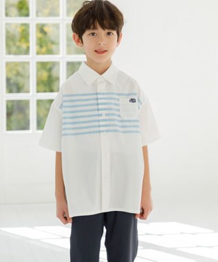 J.PRESS KIDS 【110-130cm】TCブロード パネルボーダープリント シャツ アイボリー系
