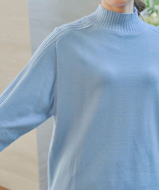 Tiaclasse 【洗える】配色ハイネックニットトップス サックス