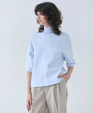 BEIGE， 【洗える】LAURA / 半袖タートルニットトップス Sax