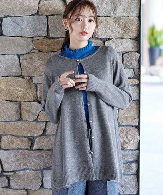 Tiaclasse 【洗える】ラウンドネックミドル丈ニットカーディガン チャコールグレー