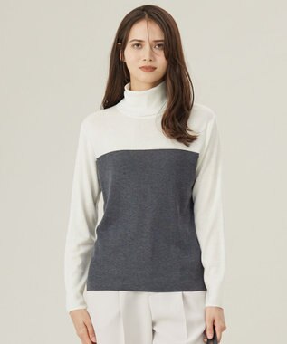 【洗える】シルクウールリブタートルネック ニット