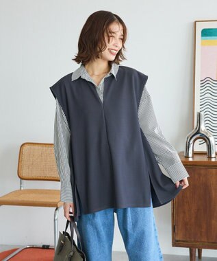 Green Parks リップルフレアベスト Charcoal Gray