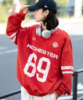 WEGO 【ユニセックス着用ITEM】ケミカルウォッシュナンバリングプルオーバー レッド