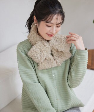 Tiaclasse リボン型ファーティペット アイボリー