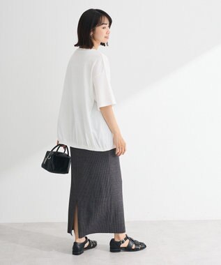 Green Parks カレッジロゴ刺繍５分袖チュニック Off White