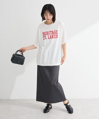 Green Parks カレッジロゴ刺繍５分袖チュニック Off White