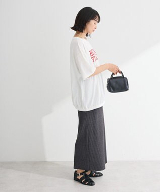 Green Parks カレッジロゴ刺繍５分袖チュニック Off White