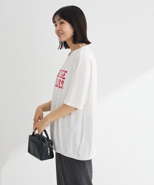 Green Parks カレッジロゴ刺繍５分袖チュニック Off White