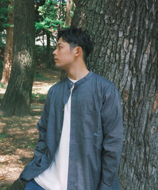 SHARE PARK MENS 【UVカット・撥水・ストレッチ】イージーデニムノーカラーシャツ ネイビー系