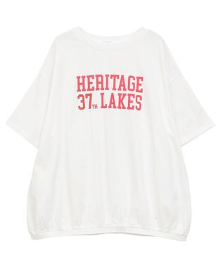 Green Parks カレッジロゴ刺繍５分袖チュニック Off White