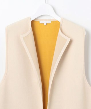 自由区 【WEB限定カラーあり・洗える】クレープストレッチニット ジレ シャンパンベージュ×マスタード
