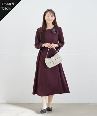 Tiaclasse 【安田美沙子さん着用・新色追加・洗える】ベロアラインフレアワンピース ボルドー