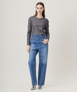 ICB 【洗える】 シャイニーリブテレコ プルオーバー ブラック×シルバー系