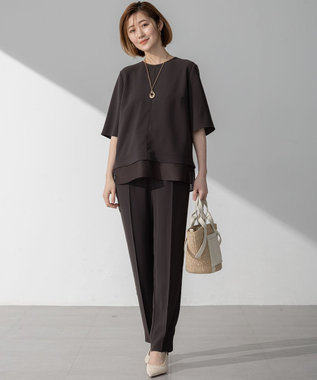 23区 【吸水速乾/UVカット/接触冷感】ストレッチジョーゼット シアーコンビ カットソー ダークブラウン系