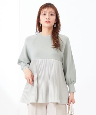 ANY SIS 【洗える】プリーツコンビ ニット ミント