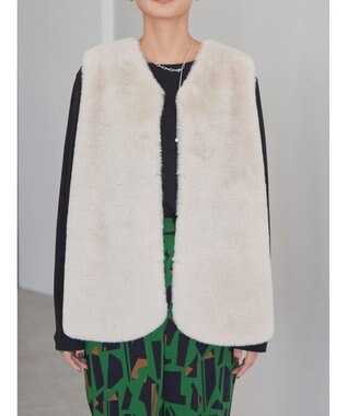 AMERICAN HOLIC 丈違いフェイクファーベスト Gray Beige