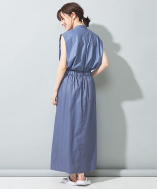 SHARE PARK LADIES 【洗える】リネンレーヨンコーティングウォッシュスカート ブルー