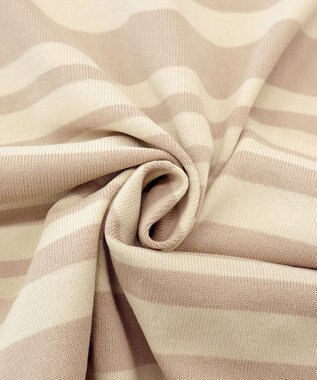 Tiaclasse L 【洗える】マルチボーダーフレンチスリーブニット ベージュ×アイボリー