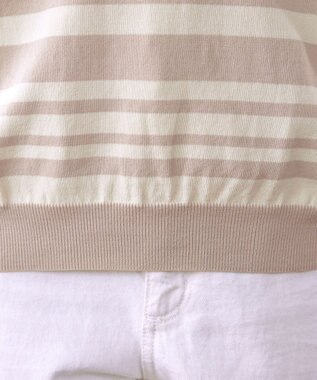 Tiaclasse L 【洗える】マルチボーダーフレンチスリーブニット ベージュ×アイボリー