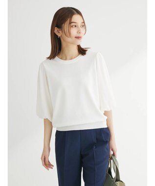 Green Parks 袖楊柳ドッキングニットプルオーバー Off White