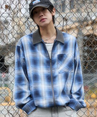 WEGO 【ユニセックス着用ITEM】オンブレチェックシャツジャケット ブルーチェック1