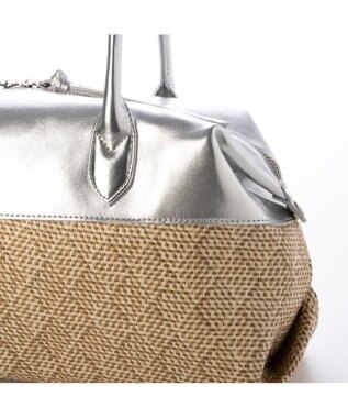 UNBILLION ペルケ perche / 雑材風×牛革付属横長ボストン シルバー