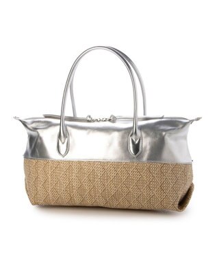 UNBILLION ペルケ perche / 雑材風×牛革付属横長ボストン シルバー