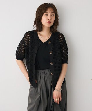 CRAFT STANDARD BOUTIQUE ハーフスリーブメッシュニットカーディガン Black