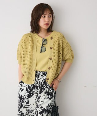 CRAFT STANDARD BOUTIQUE ハーフスリーブメッシュニットカーディガン Light Green