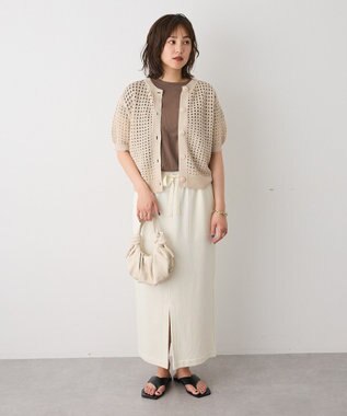 CRAFT STANDARD BOUTIQUE ハーフスリーブメッシュニットカーディガン Light Beige