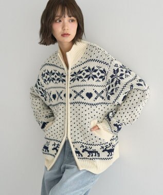 earth music&ecology ダブルzipノルディックカウチンニットカーディガン