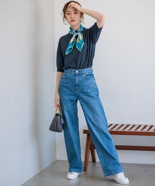 23区 manipuri コラージュローズ シルク スカーフ ブルー系