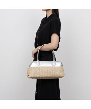 UNBILLION ペルケ perche / 雑材風×牛革付属横長ボストン シルバー