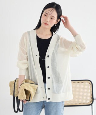 earth music&ecology シアーＶネックカーディガン Off White