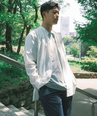 SHARE PARK MENS 【UVカット・撥水・ストレッチ】イージーデニムノーカラーシャツ アイボリー系