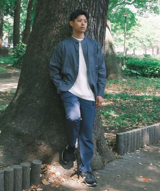 SHARE PARK MENS 【UVカット・撥水・ストレッチ】イージーデニムノーカラーシャツ ネイビー系