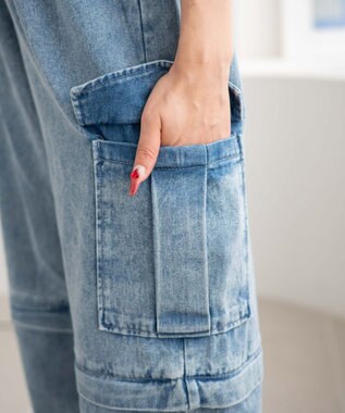 WEGO 【ウエストゴム/2WAY】2WAYデニムカーゴパンツ デニム淡加工色