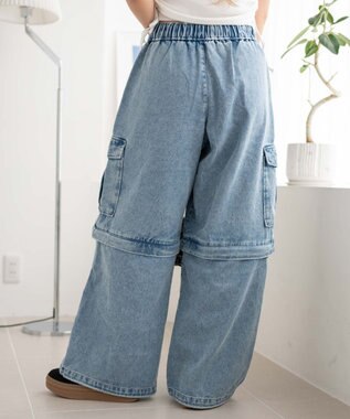 WEGO 【ウエストゴム/2WAY】2WAYデニムカーゴパンツ デニム淡加工色