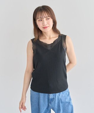 Green Parks ・ＳＵＧＡＲ　ＳＰＯＯＮ　シアー切替タンクトップⅡ Black