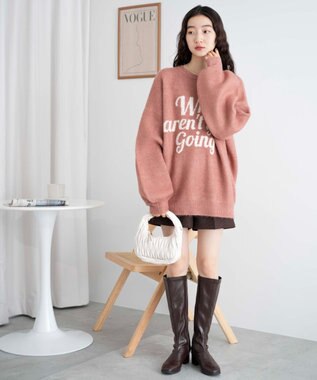 WEGO フラッフィーロゴジャガードニットプルオーバー ピンク