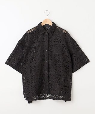 SHARE PARK LADIES オーバーサイズレースシャツ チャコール系