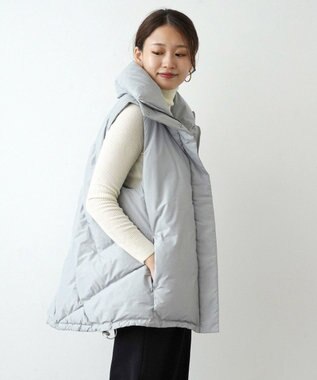 【日本製/高品質ダウン】STAND COLLAR DOWN VEST グリーンダウン スタンドカラーダウンベスト, アイスグレー, Free  (Unisex)