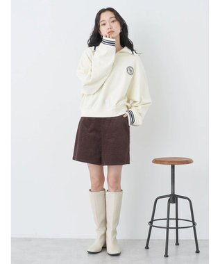 earth music&ecology ハーフＺＩＰサークルロゴ刺繍裏毛プルオーバー Off White