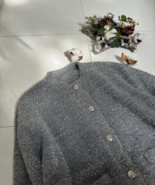 Feroux 【洗える】ラメシャギー カーディガン ライトグレー系